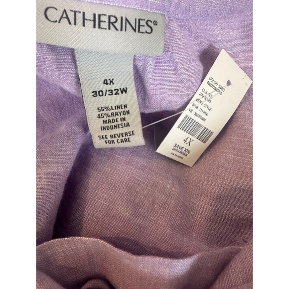 NWT Catherines Linen Blend Tunic Top Lagonlook Light Purple Womens Plus Size 4X - Picture 8 of 8